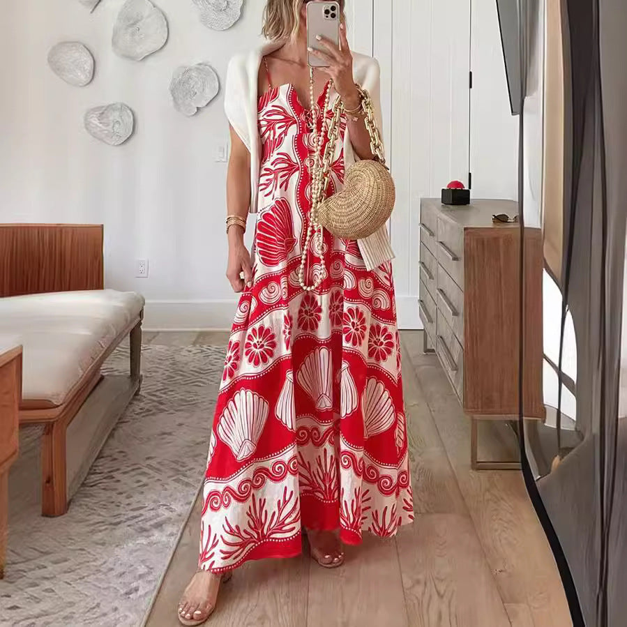 Women's Lightweight Maxi Dress | Colorful Shell Print Summer Outfit-Mykonostore-S-Mykonostore