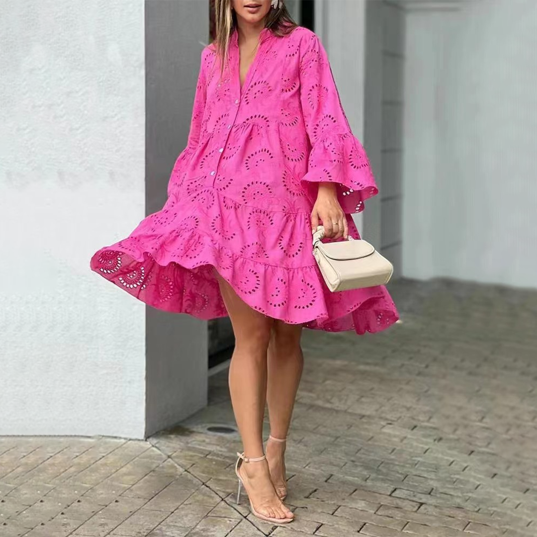 Women's Lightweight Openwork Summer Dress | Elegant Shift Style-Mykonostore-Dark Pink-XS-Mykonostore