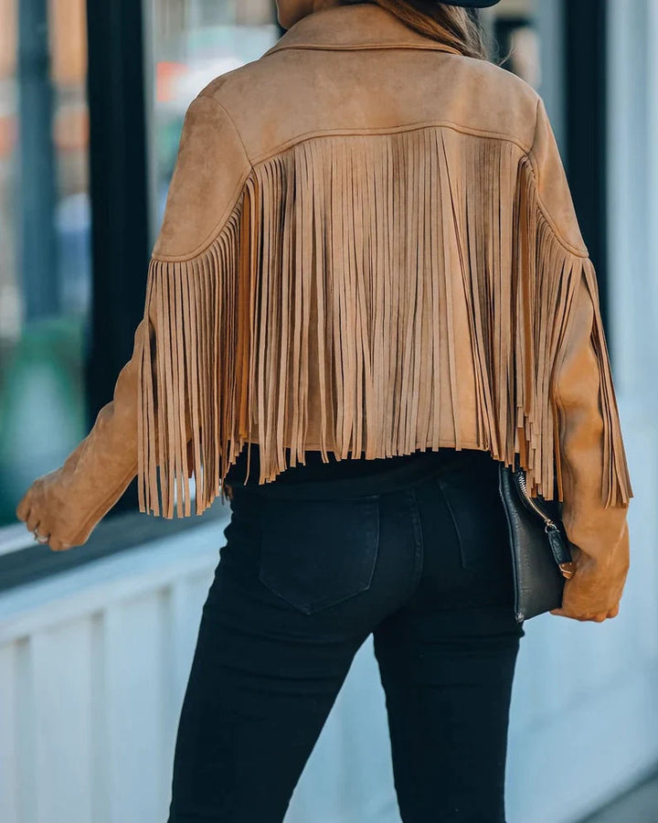 Women's Lightweight Polyester Fringed Jacket | Stylish Bohemian Casual Outerwear-Women's Jackets-Mykonostore-Mykonostore