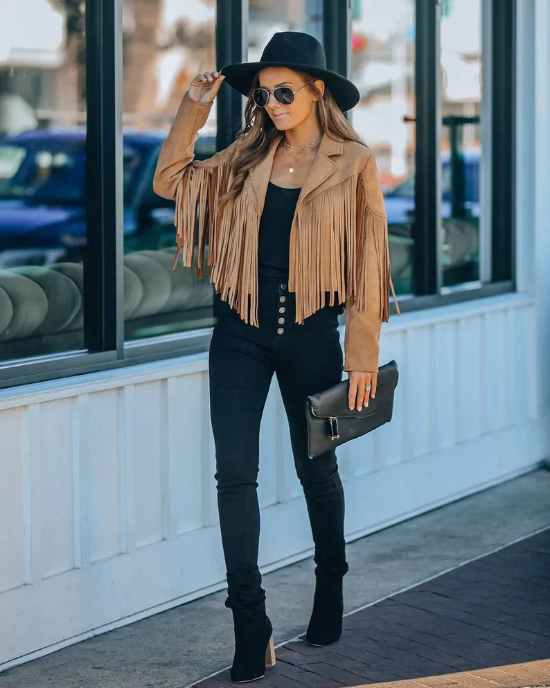 Women's Lightweight Polyester Fringed Jacket | Stylish Bohemian Casual Outerwear-Women's Jackets-Mykonostore-Mykonostore