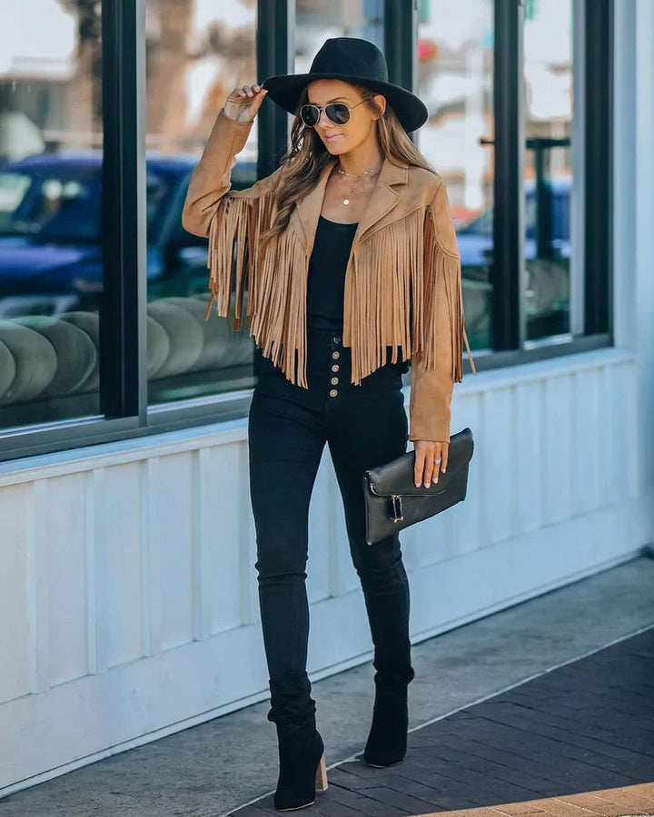 Women's Lightweight Polyester Fringed Jacket | Stylish Bohemian Casual Outerwear-Women's Jackets-Mykonostore-Mykonostore