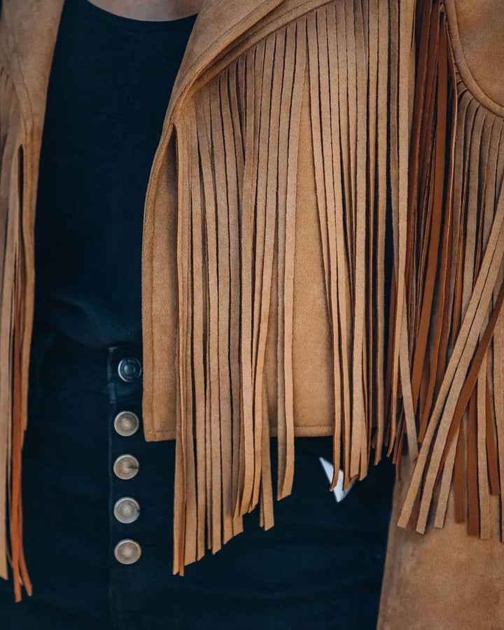 Women's Lightweight Polyester Fringed Jacket | Stylish Bohemian Casual Outerwear-Women's Jackets-Mykonostore-Mykonostore