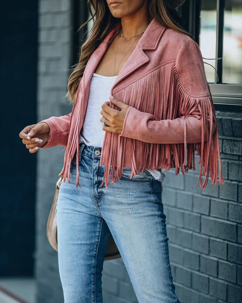 Women's Lightweight Polyester Fringed Jacket | Stylish Bohemian Casual Outerwear-Women's Jackets-Mykonostore-Mykonostore
