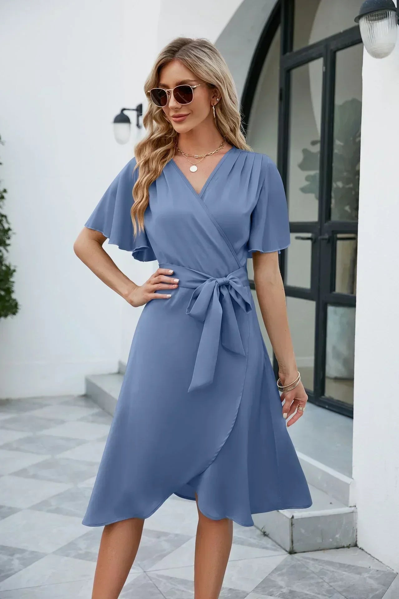 Women's Lightweight Summer Dress | Elegant V-Neck Casual Outfit-Mykonostore-Blue-S-Mykonostore