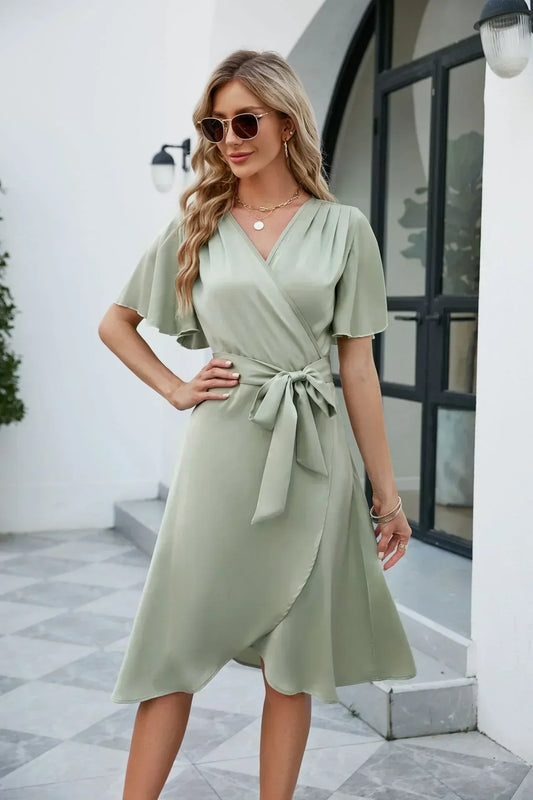 Women's Lightweight Summer Dress | Elegant V-Neck Casual Outfit-Mykonostore-Green-S-Mykonostore