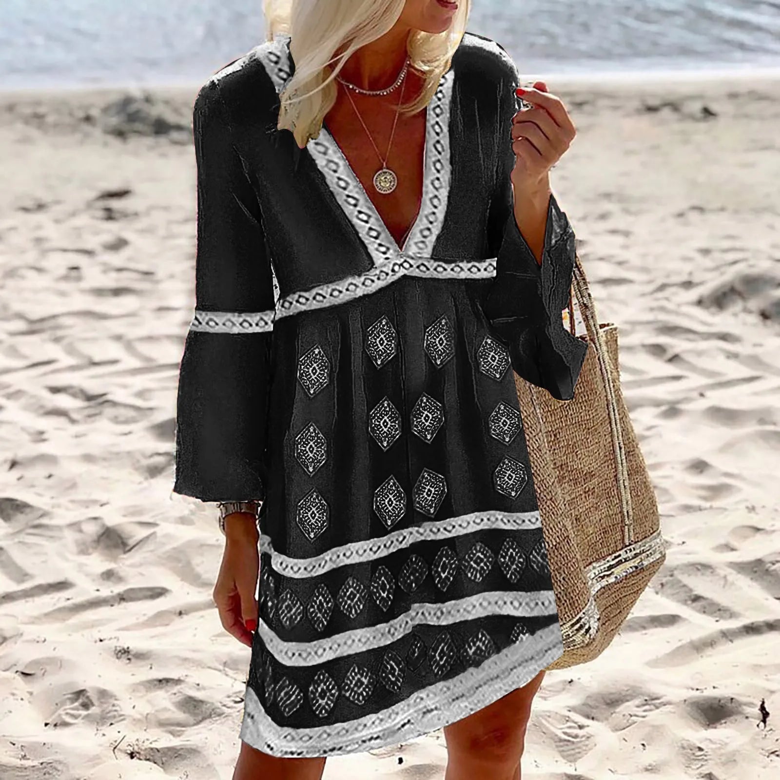 Women's Lightweight Summer Dress | Relaxed Fit Batwing Sleeve Dress-Mykonostore-Black-S-Mykonostore