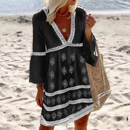 Women's Lightweight Summer Dress | Relaxed Fit Batwing Sleeve Dress-Mykonostore-Black-S-Mykonostore