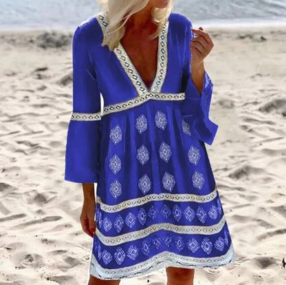 Women's Lightweight Summer Dress | Relaxed Fit Batwing Sleeve Dress-Mykonostore-Blue-S-Mykonostore