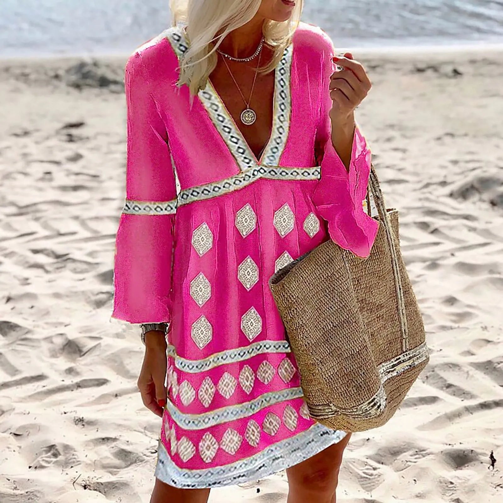Women's Lightweight Summer Dress | Relaxed Fit Batwing Sleeve Dress-Mykonostore-Pink-S-Mykonostore