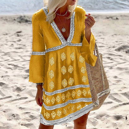 Women's Lightweight Summer Dress | Relaxed Fit Batwing Sleeve Dress-Mykonostore-Yellow-S-Mykonostore