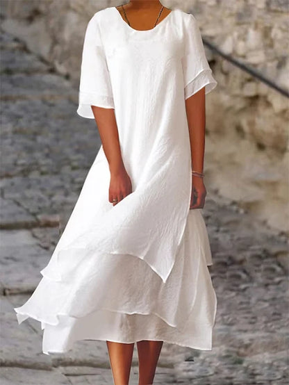 Women's Minimalist Solid Color Dress | Chic Relaxed Fit Knee-Length Outfit-Mykonostore-White-XS-Mykonostore