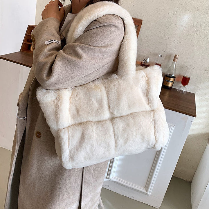 Women's Plush Handbag | Compact Chic Winter Accessory-Mykonostore-White-Mykonostore