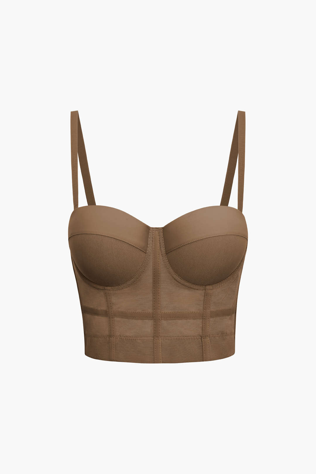 Women's Sheer Mesh Bustier Blouse | Elegant Fitted Underwire Top-Mykonostore-Light Brown-2XS-Mykonostore