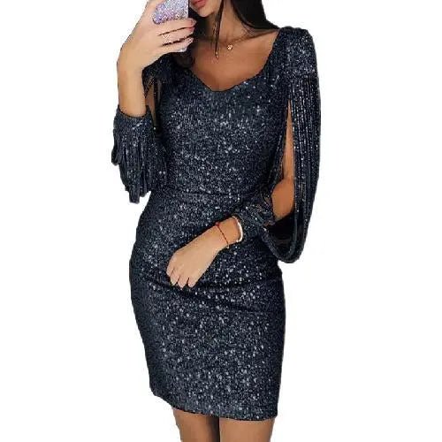 Women's Shimmering Evening Dress | Elegant Fit and Flare Silhouette-Kleider-Mykonostore-Black-S-Mykonostore