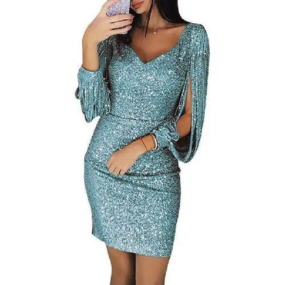 Women's Shimmering Evening Dress | Elegant Fit and Flare Silhouette-Kleider-Mykonostore-Light Green-S-Mykonostore