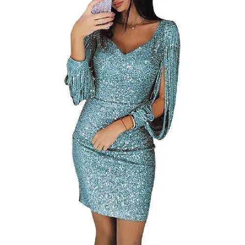 Women's Shimmering Evening Dress | Elegant Fit and Flare Silhouette-Kleider-Mykonostore-Light Green-S-Mykonostore
