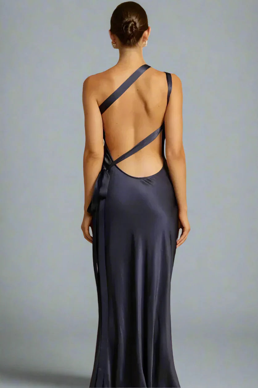 Women's Silky One-Shoulder Evening Dress | Elegant Sculptural Fit Gown-Mykonostore-Mykonostore