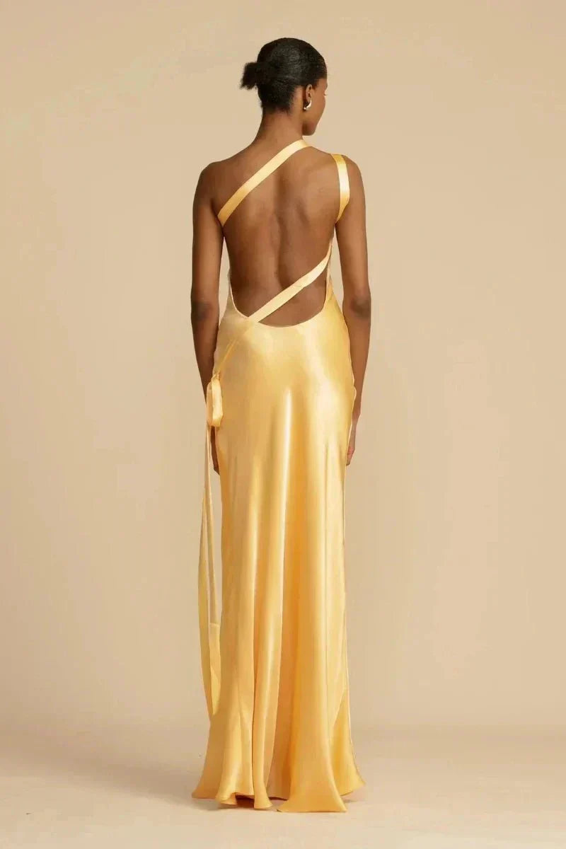Women's Silky One-Shoulder Evening Dress | Elegant Sculptural Fit Gown-Mykonostore-Mykonostore