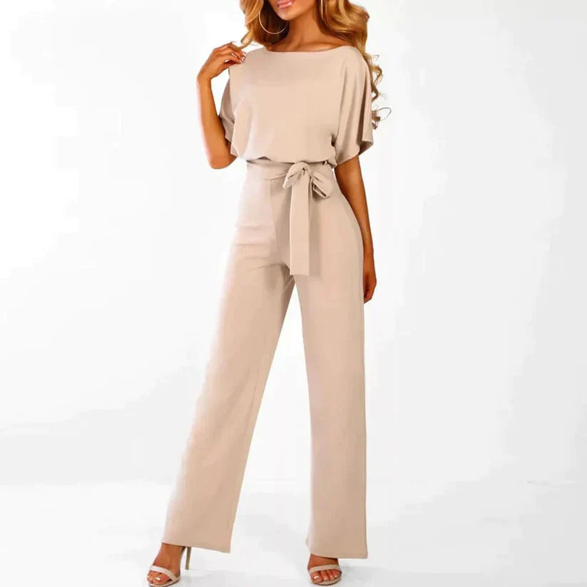 Women's Smooth Fabric Jumpsuit | Chic Modern Everyday Wear-Mykonostore-Beige-XS-Mykonostore