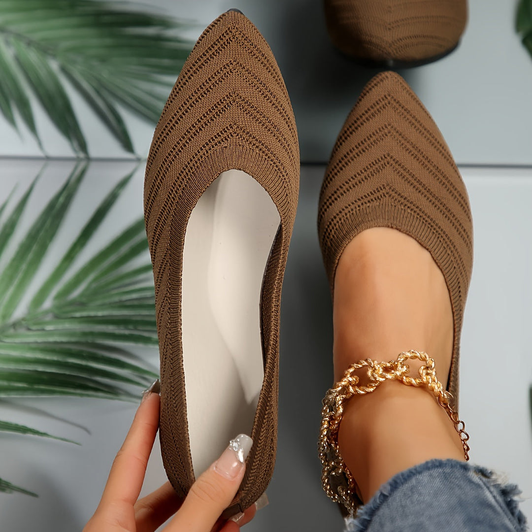 Women's Smooth Slip-On Ballet Flats | Comfortable Square Toe Design-Mykonostore-Light Brown-5-Mykonostore