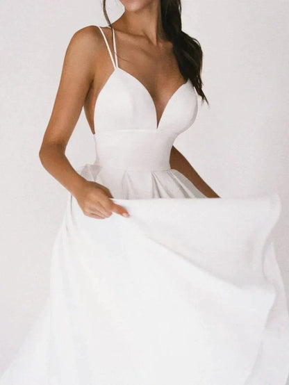 Women's Smooth V-Neck Mini Dress | Elegant Strappy Summer Cocktail Dress-Mykonostore-Mykonostore