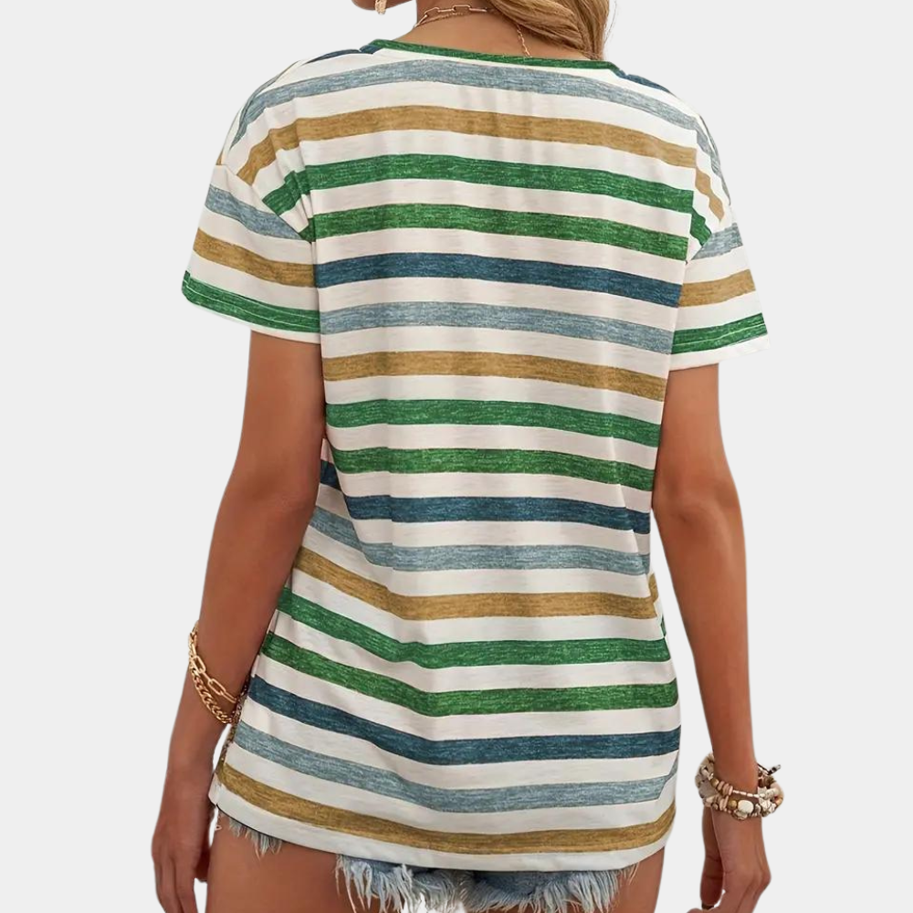 Women's Soft Cotton Blend Striped T-Shirt | Comfortable Casual Top-Mykonostore-Mykonostore