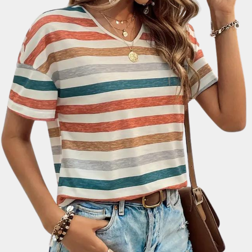 Women's Soft Cotton Blend Striped T-Shirt | Comfortable Casual Top-Mykonostore-Mykonostore