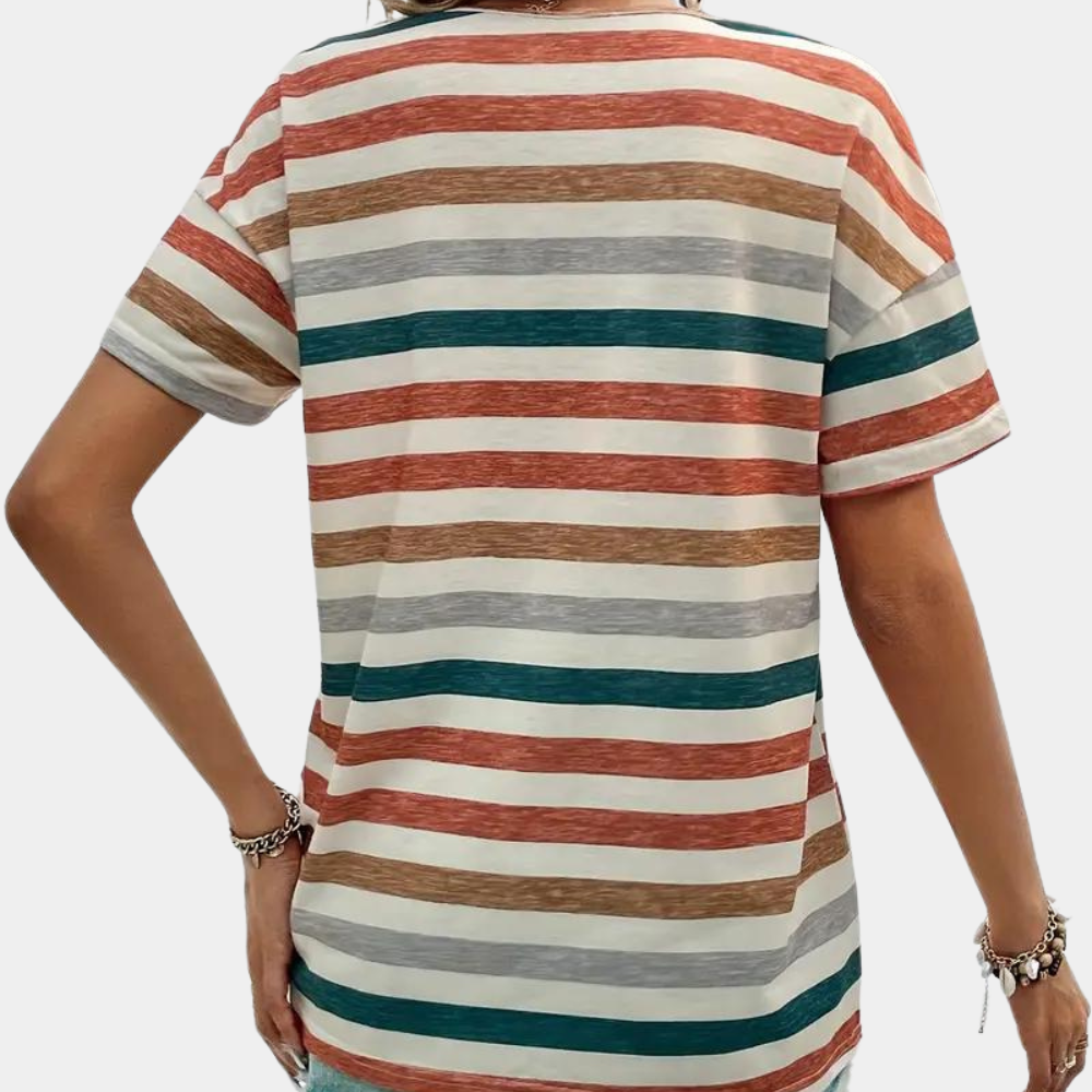 Women's Soft Cotton Blend Striped T-Shirt | Comfortable Casual Top-Mykonostore-Mykonostore