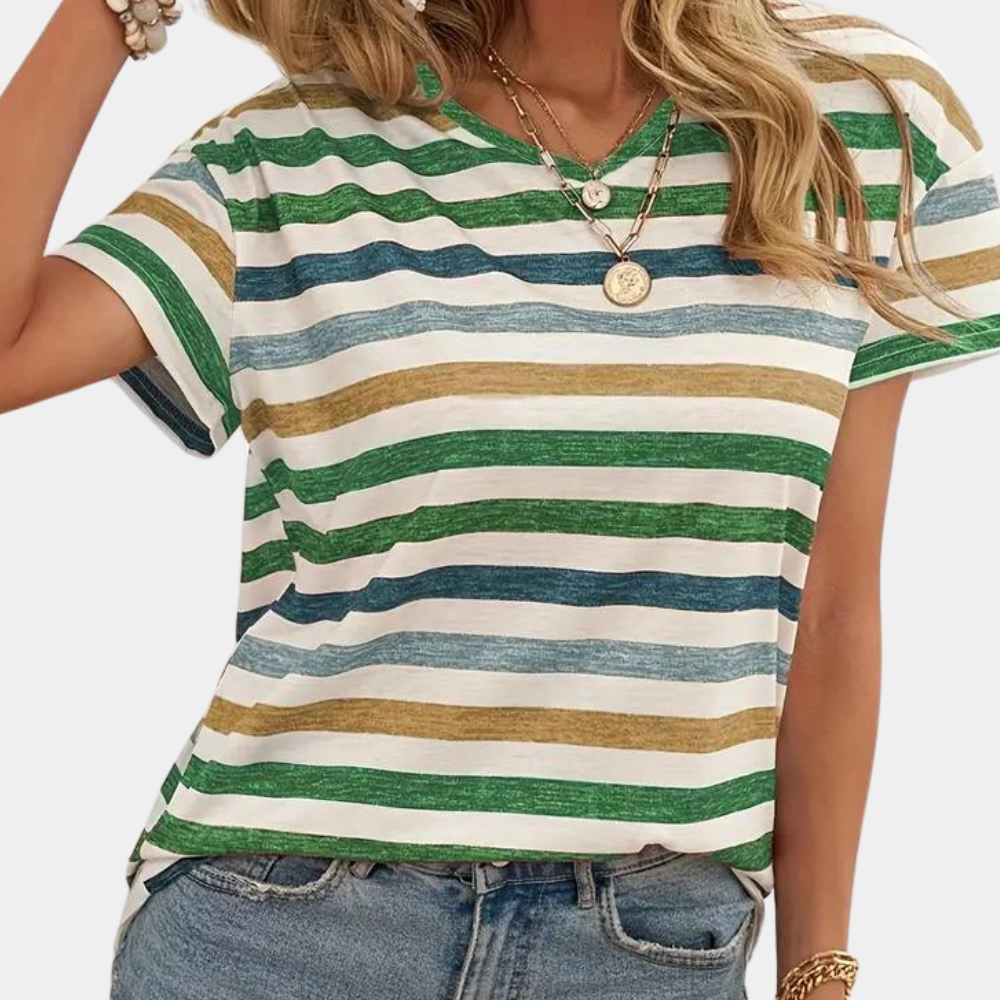 Women's Soft Cotton Blend Striped T-Shirt | Comfortable Casual Top-Mykonostore-Green-XS-Mykonostore