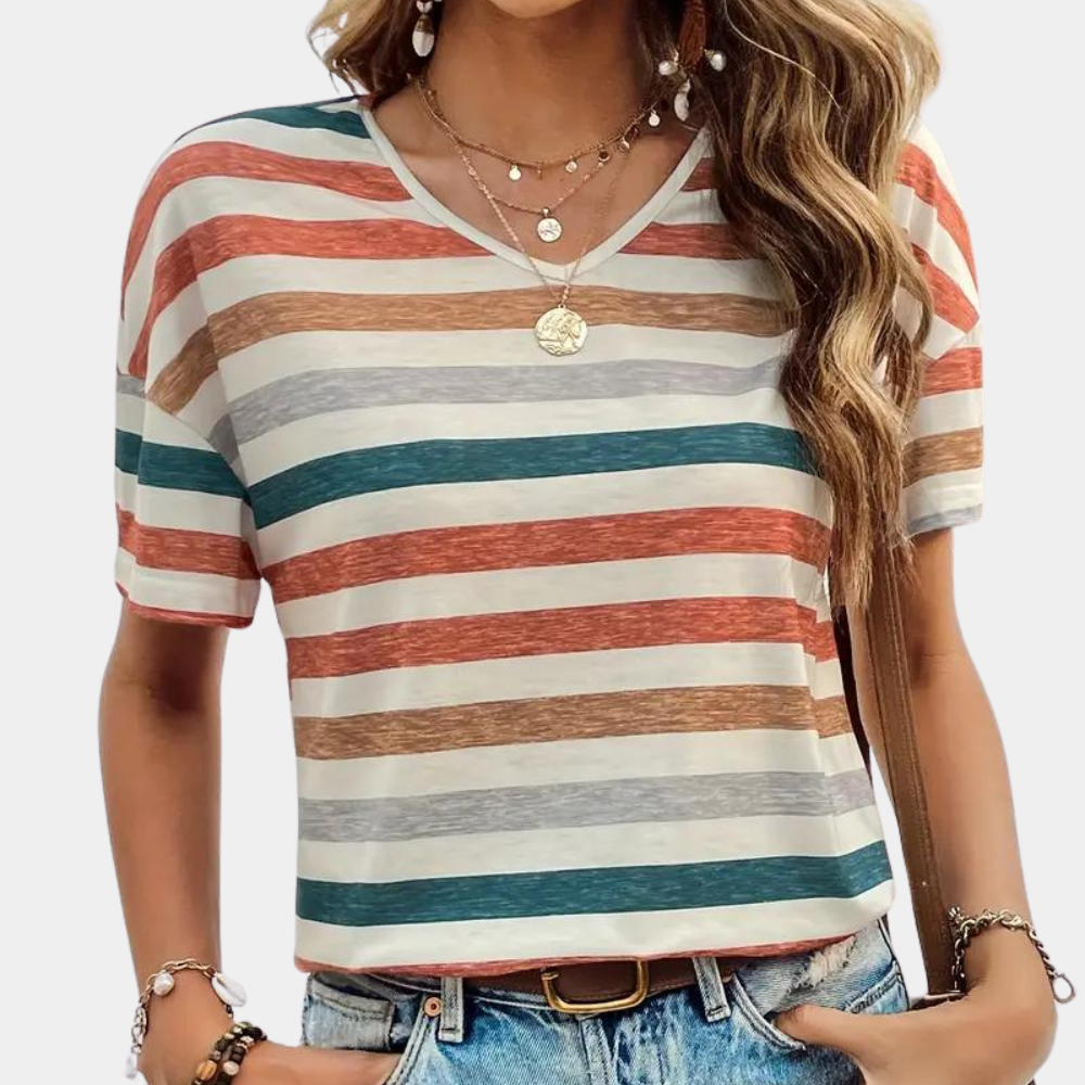 Women's Soft Cotton Blend Striped T-Shirt | Comfortable Casual Top-Mykonostore-Orange-XS-Mykonostore