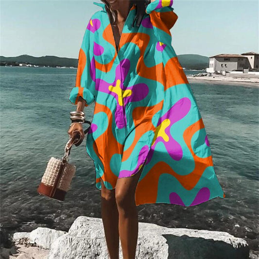 Women's Soft Fabric Beach Cover Up | Vibrant Knee-Length Summer Dress-Mykonostore-Blue-S-Mykonostore
