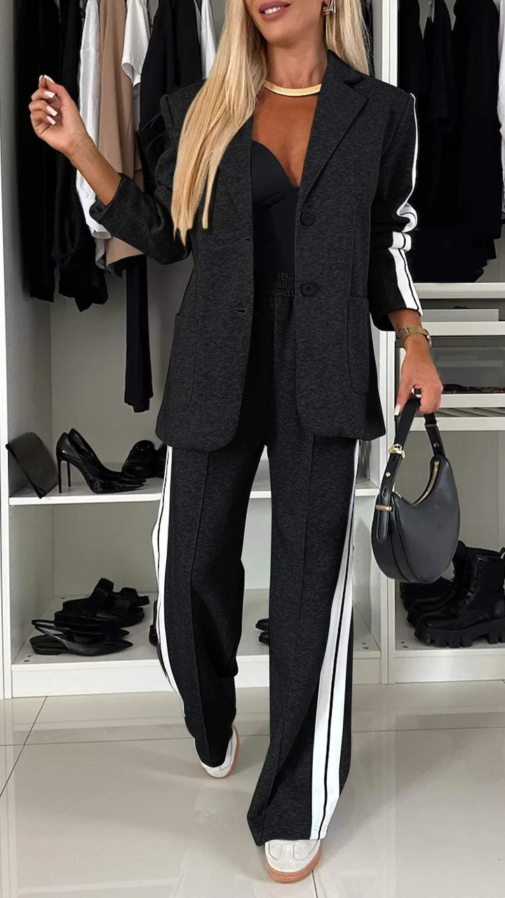 Women's Soft Fabric Blend Tracksuit | Sporty Elegant Blazer and Trousers-Tracksuits-Mykonostore-Black-S-Mykonostore