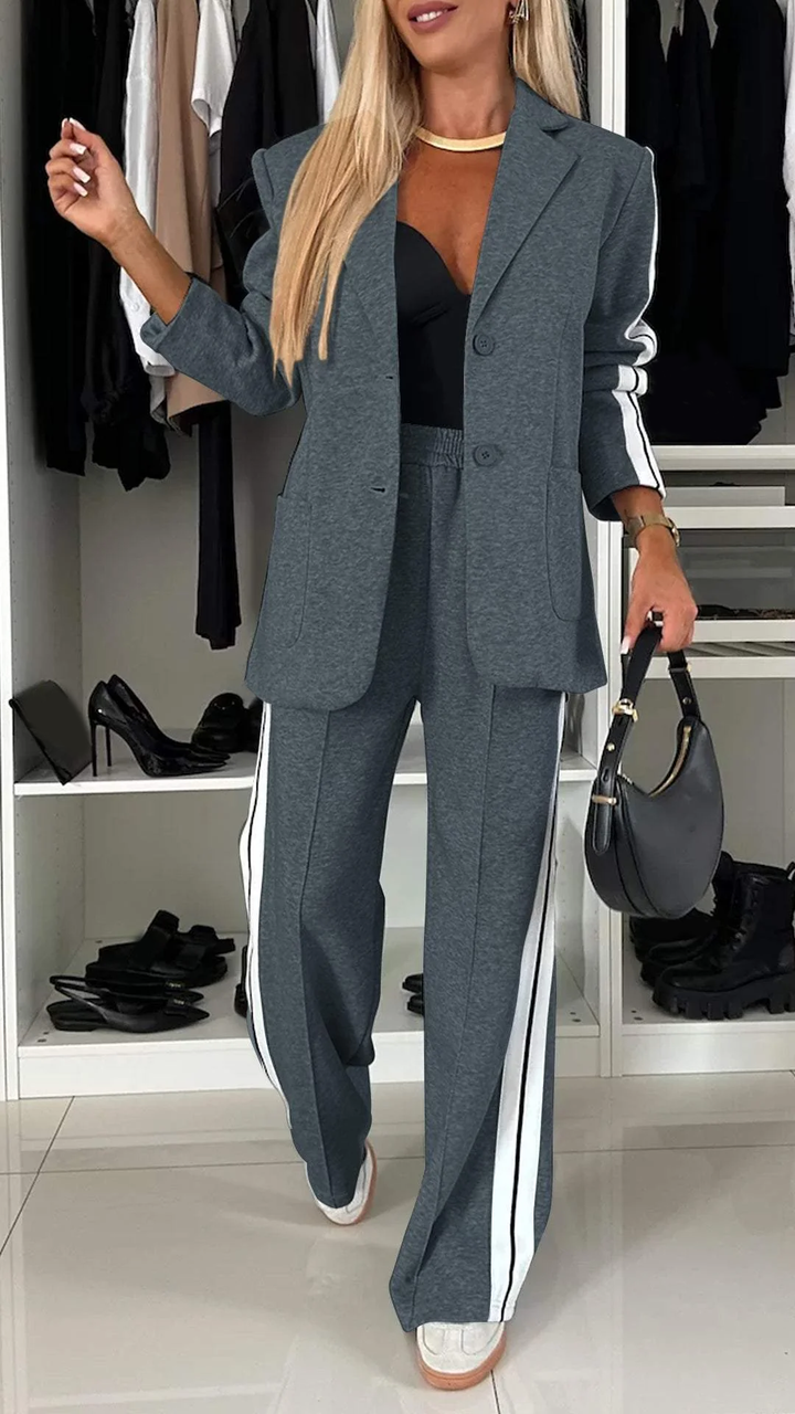 Women's Soft Fabric Blend Tracksuit | Sporty Elegant Blazer and Trousers-Tracksuits-Mykonostore-Dark Gray-S-Mykonostore