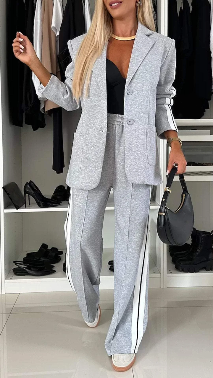 Women's Soft Fabric Blend Tracksuit | Sporty Elegant Blazer and Trousers-Tracksuits-Mykonostore-Gray-S-Mykonostore