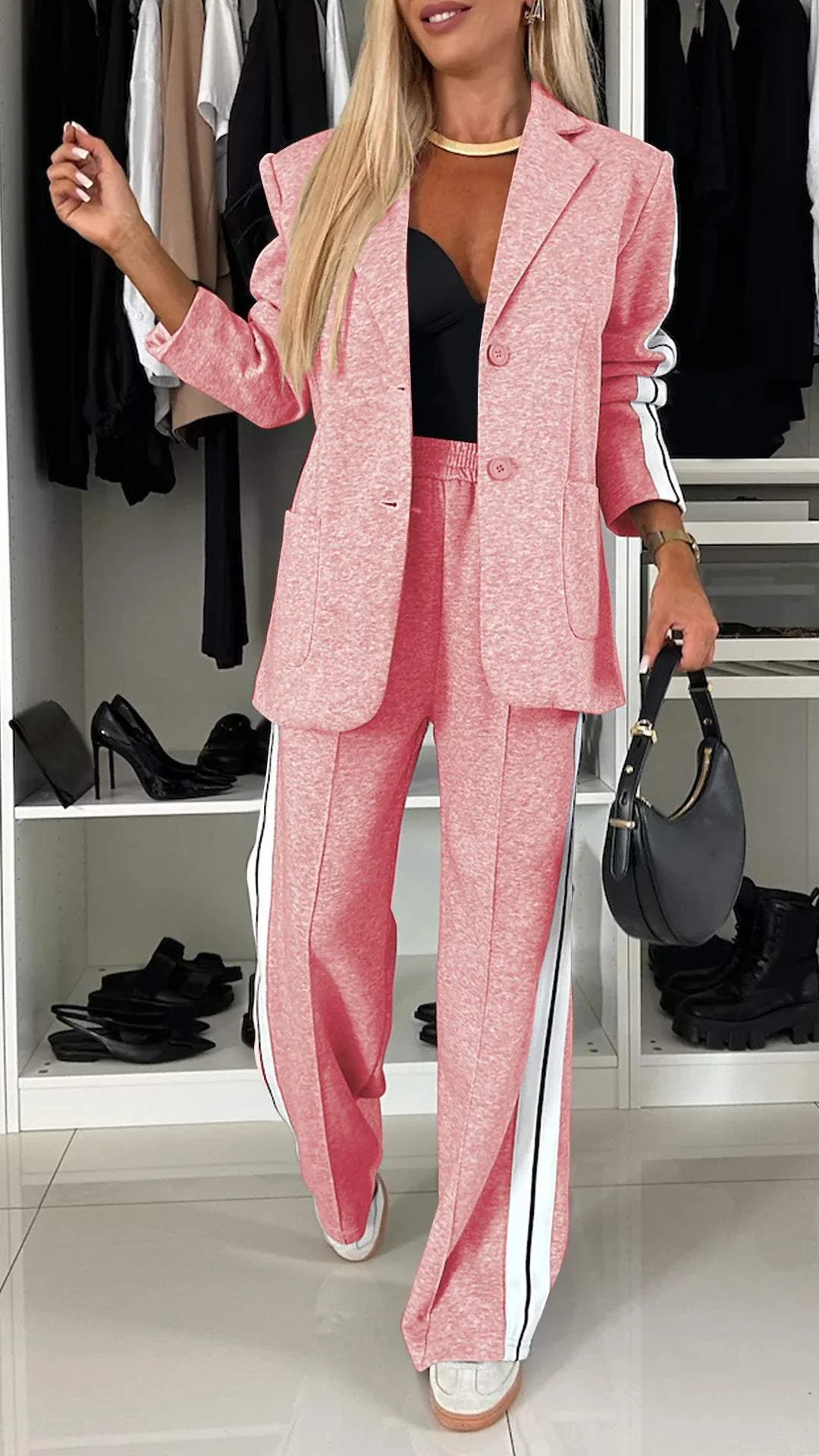 Women's Soft Fabric Blend Tracksuit | Sporty Elegant Blazer and Trousers-Tracksuits-Mykonostore-Pink-S-Mykonostore