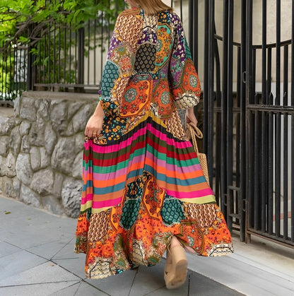 Women's Soft Geometric Maxi Dress | Chic Bohemian Style Summer Gown-Mykonostore-Mykonostore