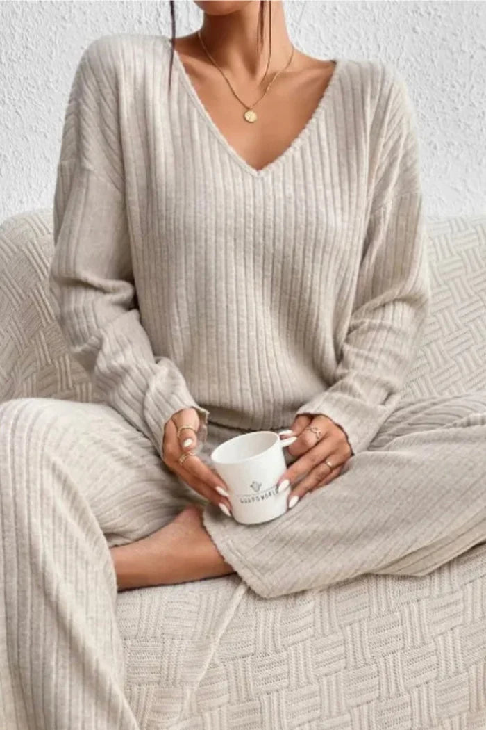 Women's Soft Ribbed Loungewear Set | Comfortable Relaxed Fit Lounge Set-Women's Loungewear-Mykonostore-Mykonostore