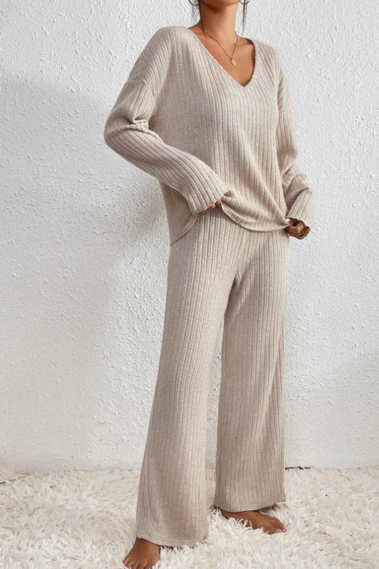 Women's Soft Ribbed Loungewear Set | Comfortable Relaxed Fit Lounge Set-Women's Loungewear-Mykonostore-Mykonostore