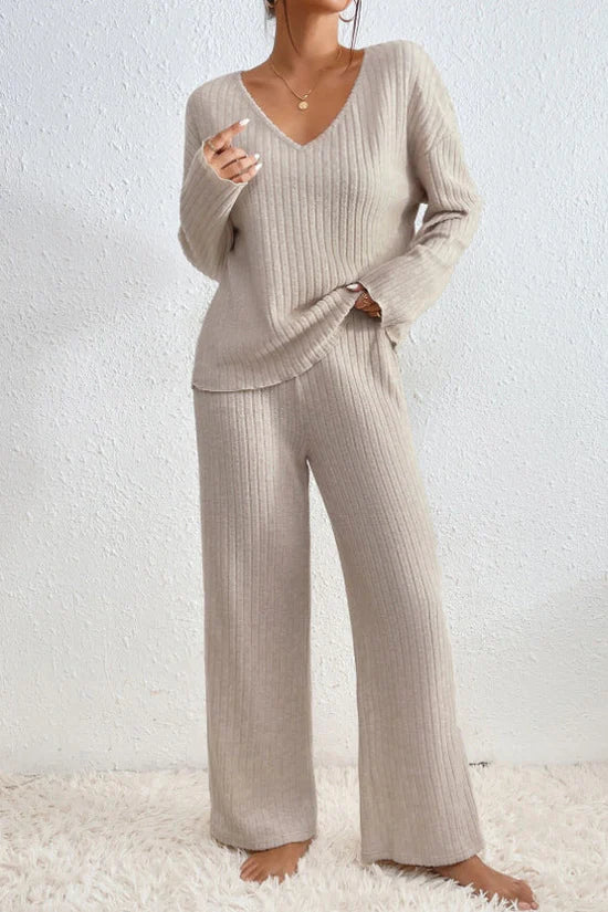 Women's Soft Ribbed Loungewear Set | Comfortable Relaxed Fit Lounge Set-Women's Loungewear-Mykonostore-Mykonostore