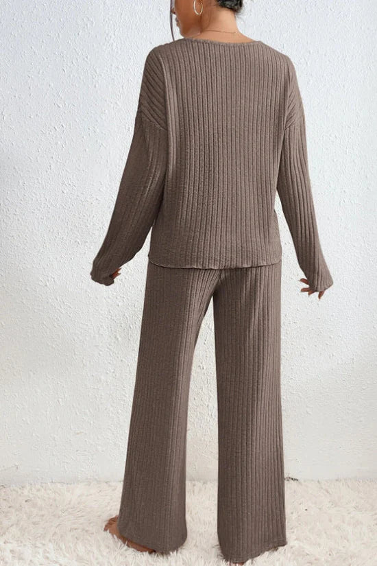Women's Soft Ribbed Loungewear Set | Comfortable Relaxed Fit Lounge Set-Women's Loungewear-Mykonostore-Mykonostore