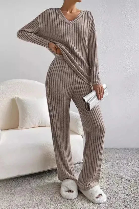 Women's Soft Ribbed Loungewear Set | Comfortable Relaxed Fit Lounge Set-Women's Loungewear-Mykonostore-Gray-S-Mykonostore