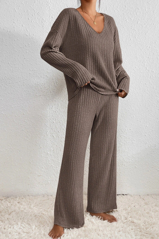 Women's Soft Ribbed Loungewear Set | Comfortable Relaxed Fit Lounge Set-Women's Loungewear-Mykonostore-Light Brown-S-Mykonostore