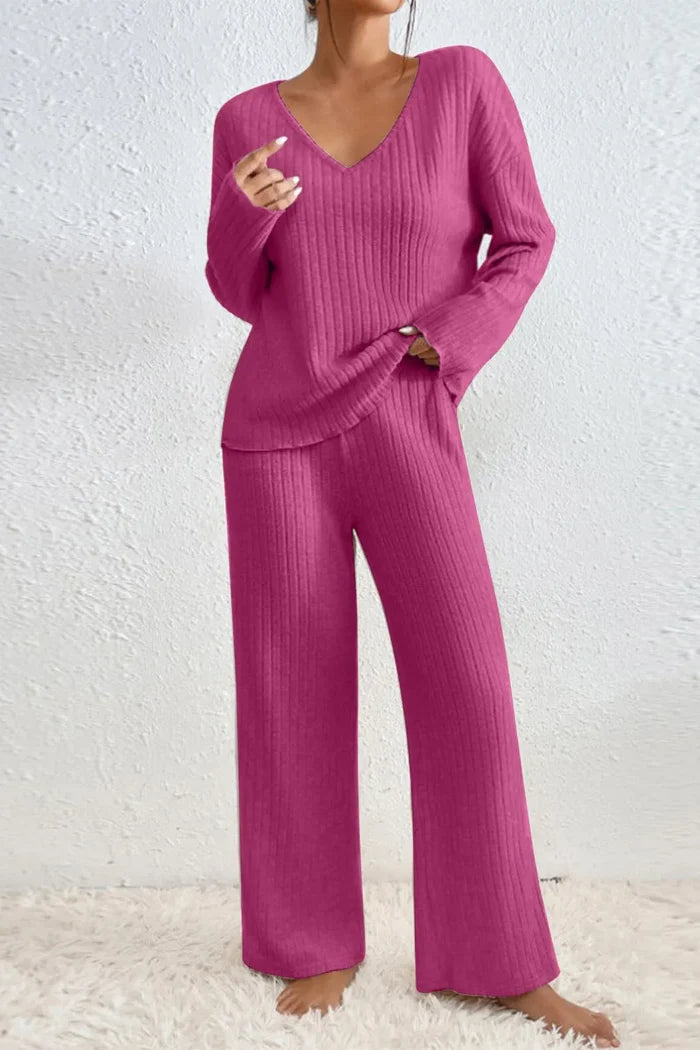 Women's Soft Ribbed Loungewear Set | Comfortable Relaxed Fit Lounge Set-Women's Loungewear-Mykonostore-Pink-S-Mykonostore