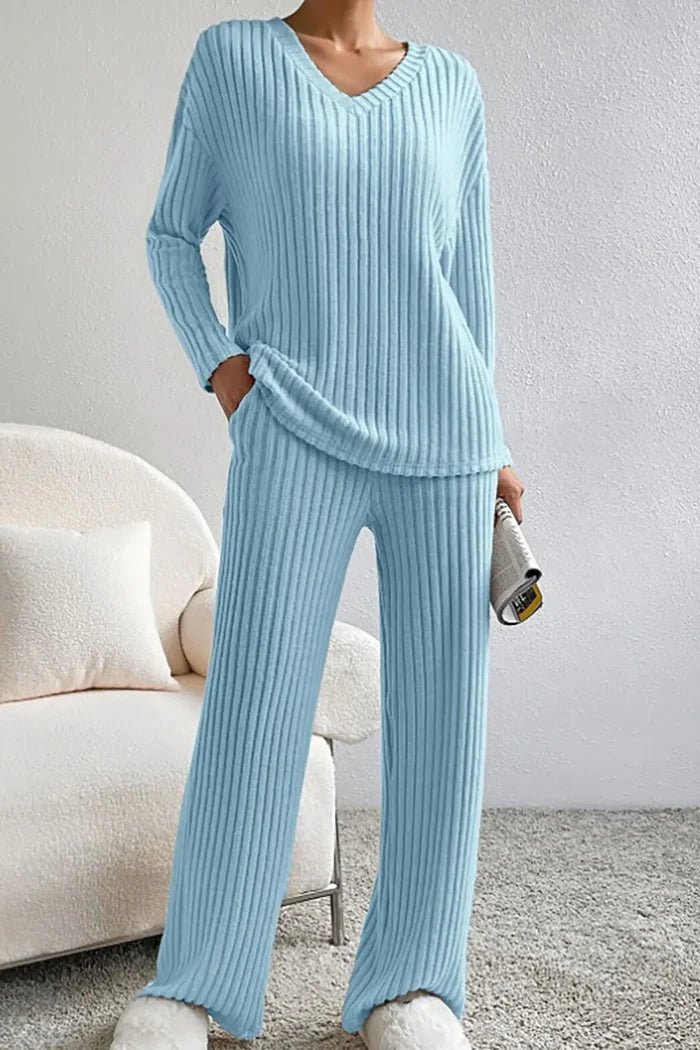 Women's Soft Ribbed Loungewear Set | Comfortable Relaxed Fit Lounge Set-Women's Loungewear-Mykonostore-Turquoise-S-Mykonostore