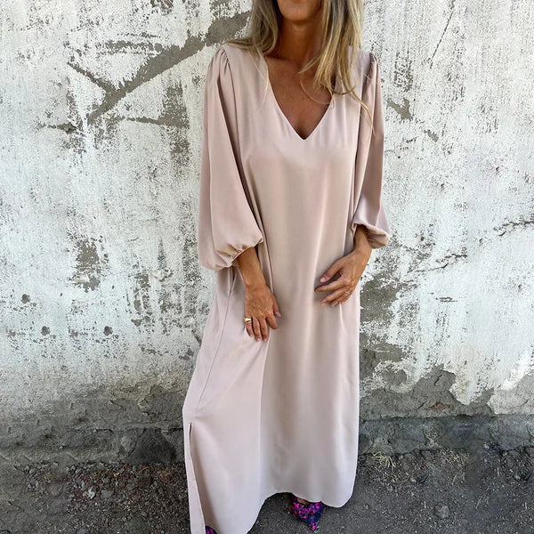 Women's Soft Touch Casual Dress | Relaxed Fit Lantern Sleeve Everyday Wear-Mykonostore-Apricot-S-Mykonostore