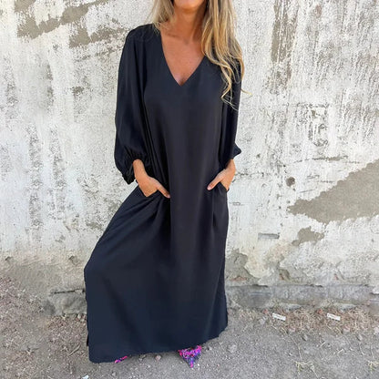 Women's Soft Touch Casual Dress | Relaxed Fit Lantern Sleeve Everyday Wear-Mykonostore-Black-S-Mykonostore