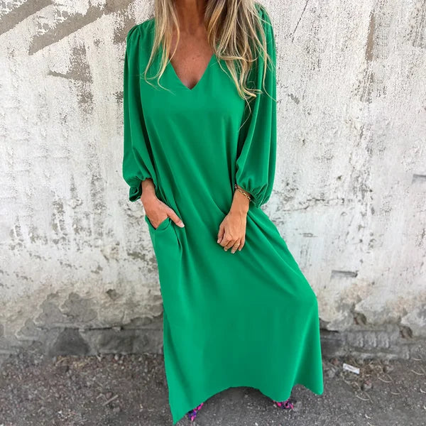 Women's Soft Touch Casual Dress | Relaxed Fit Lantern Sleeve Everyday Wear-Mykonostore-Green-S-Mykonostore