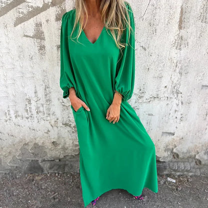 Women's Soft Touch Casual Dress | Relaxed Fit Lantern Sleeve Everyday Wear-Mykonostore-Green-S-Mykonostore