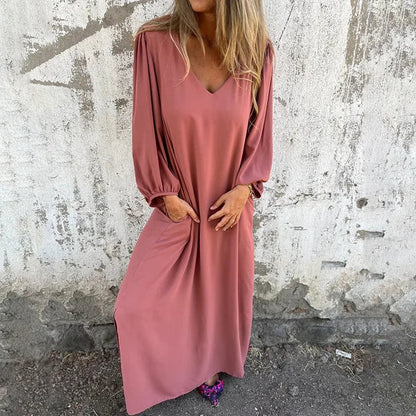 Women's Soft Touch Casual Dress | Relaxed Fit Lantern Sleeve Everyday Wear-Mykonostore-Pink-S-Mykonostore