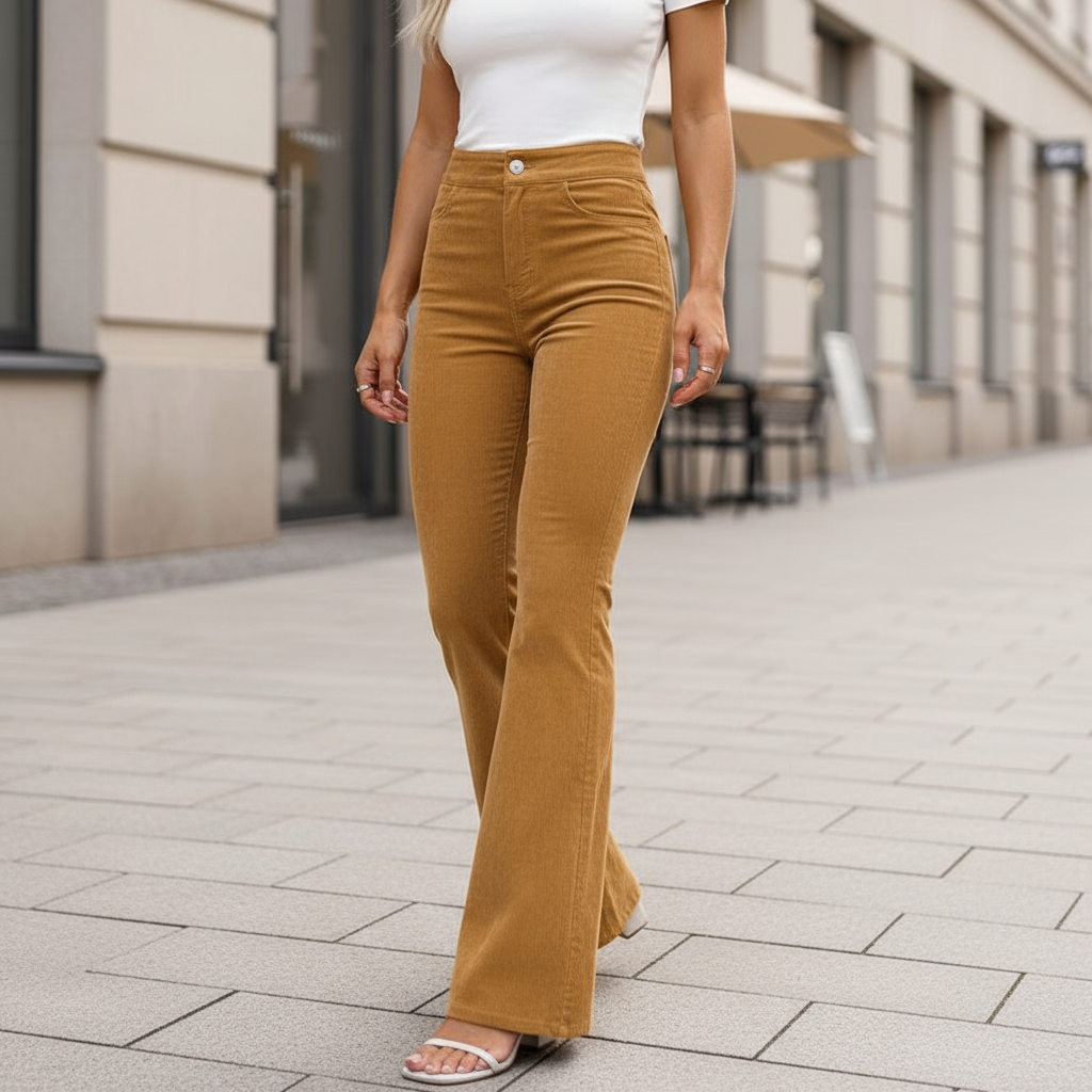 Women's Soft Touch Flared Trousers | High-Waisted Elegant Fit-Hosen-Mykonostore-Mykonostore